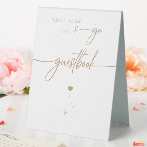 Gold Elegant Calligraphy Guest book Table Tent Sign