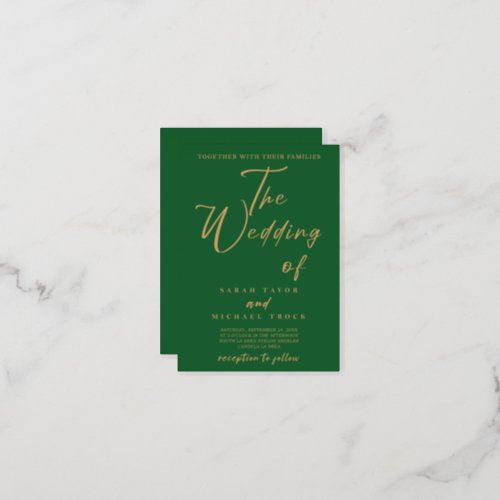 Gold Elegant Calligraphy Invitation  Royal Green Foil Invitation