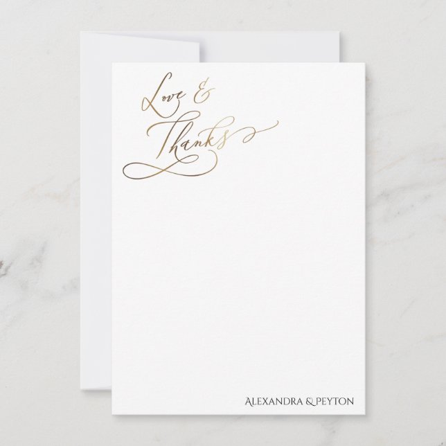 Gold Elegant Calligraphy Love and Thanks Card (Front)
