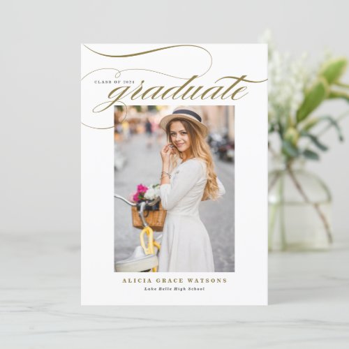 Gold Elegant Calligraphy Photo Graduation Announcement