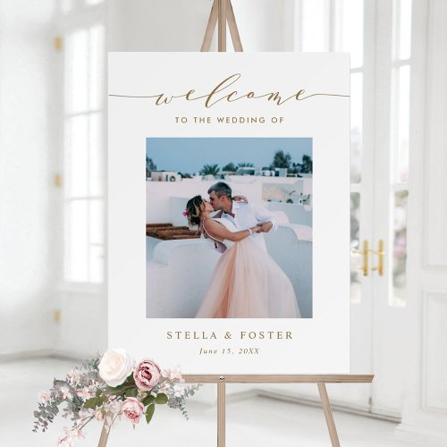 Gold Elegant Calligraphy Photo Wedding Welcome Poster