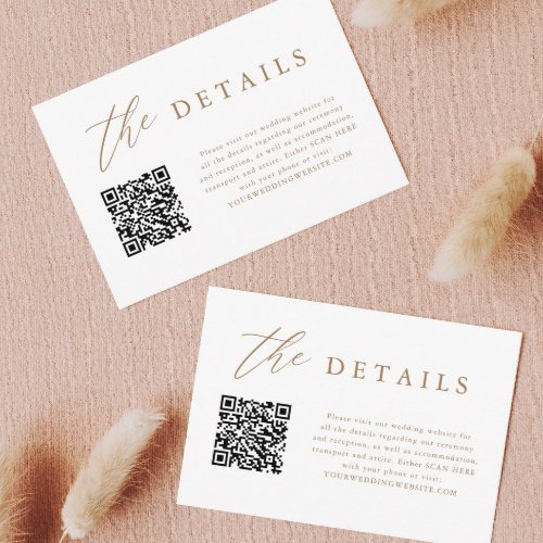 Gold Elegant Calligraphy QR Code Wedding Details Enclosure Card