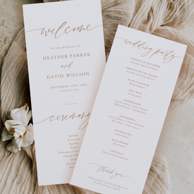 Gold Elegant Calligraphy Wedding Ceremony Program (Creator Uploaded)