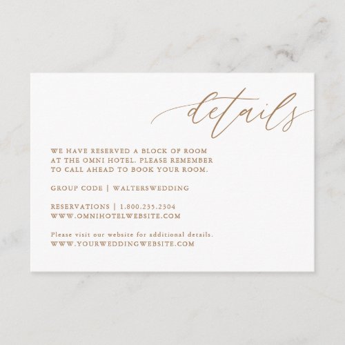 Gold Elegant Calligraphy Wedding Details Cards