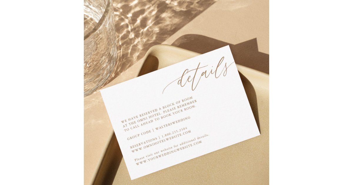 Gold Elegant Calligraphy Wedding Details Cards | Zazzle