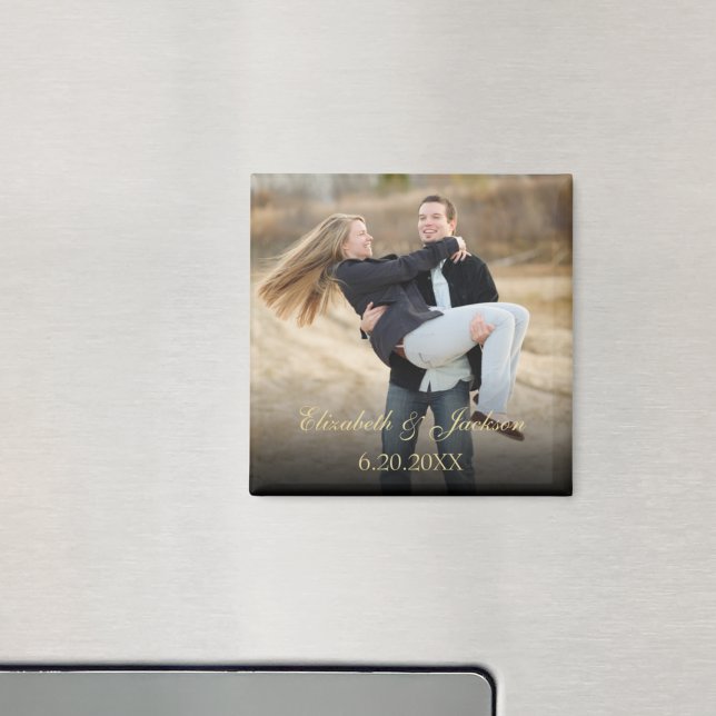 Gold Elegant Calligraphy Wedding Photo Magnet (Wedding Save the Date Magnet)