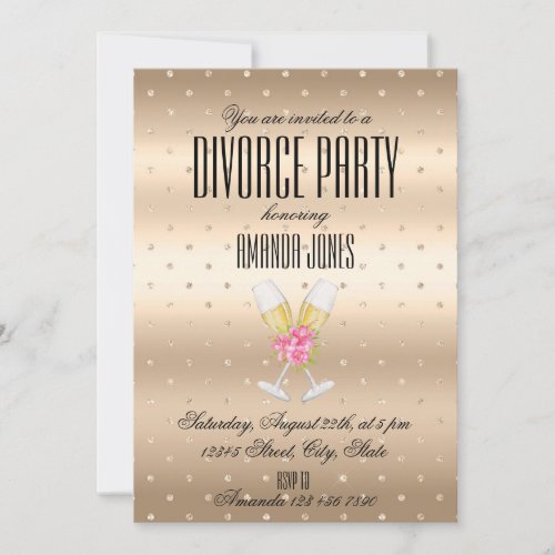 Gold elegant champagne divorce party invitation