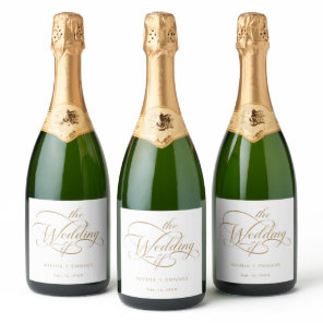 Gold Elegant Charm Script Wedding Sparkling Wine Label
