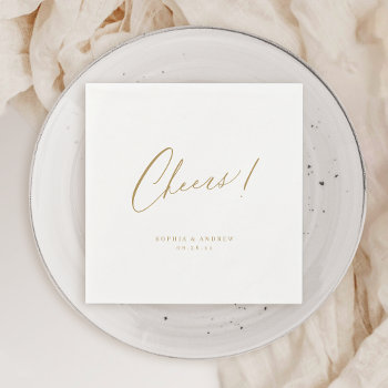 Gold Elegant Cheers Script Minimalist Wedding Napkins by AvaPaperie at Zazzle
