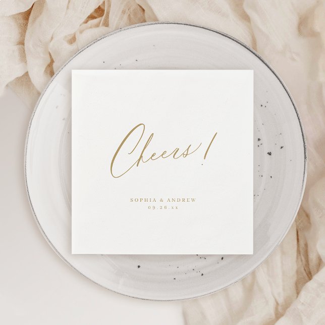 Gold elegant cheers script minimalist wedding napkins (Gold elegant cheers script minimalist wedding napkins)