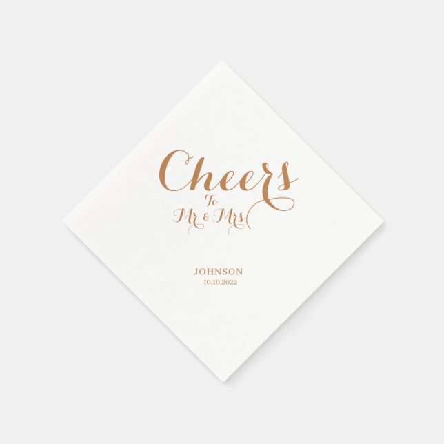 Gold elegant cheers to mr & mrs name date wedding napkins (Corner)