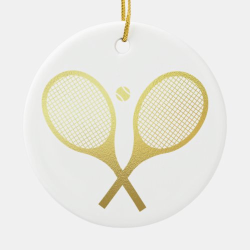 Gold Elegant Chic Classic Tennis Racquets Ball   Ceramic Ornament