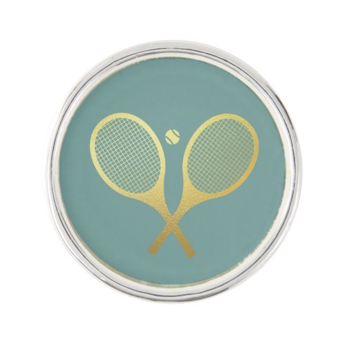 Gold Elegant Chic Classic Tennis Racquets Ball  Lapel Pin