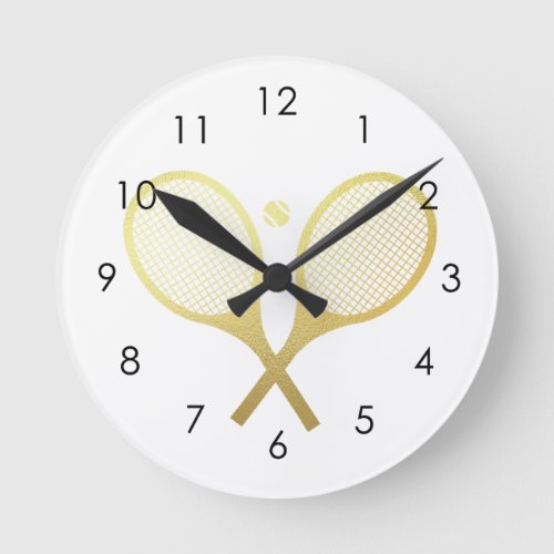 Gold Elegant Chic Classic Tennis Racquets Ball     Round Clock