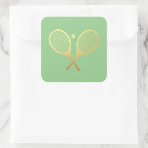 Gold Elegant Chic Classic Tennis Racquets Ball   Square Sticker