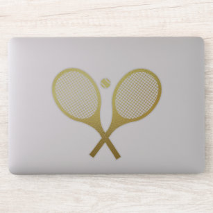 Gold Elegant Chic Classic Tennis Racquets Ball   Sticker
