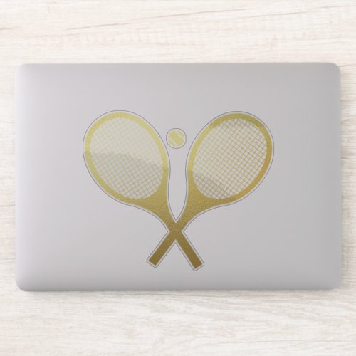 Gold Elegant Chic Classic Tennis Racquets Ball   Sticker