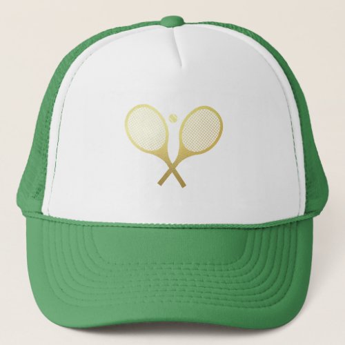 Gold Elegant Chic Classic Tennis Racquets Ball    Trucker Hat