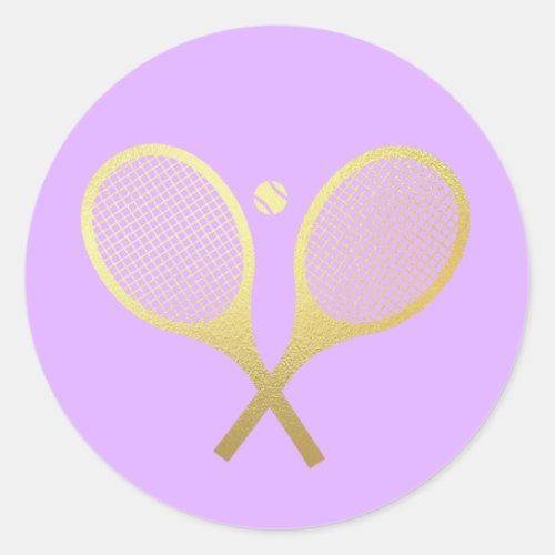 Gold Elegant Chic Classic Tennis Racquets Mauve Classic Round Sticker