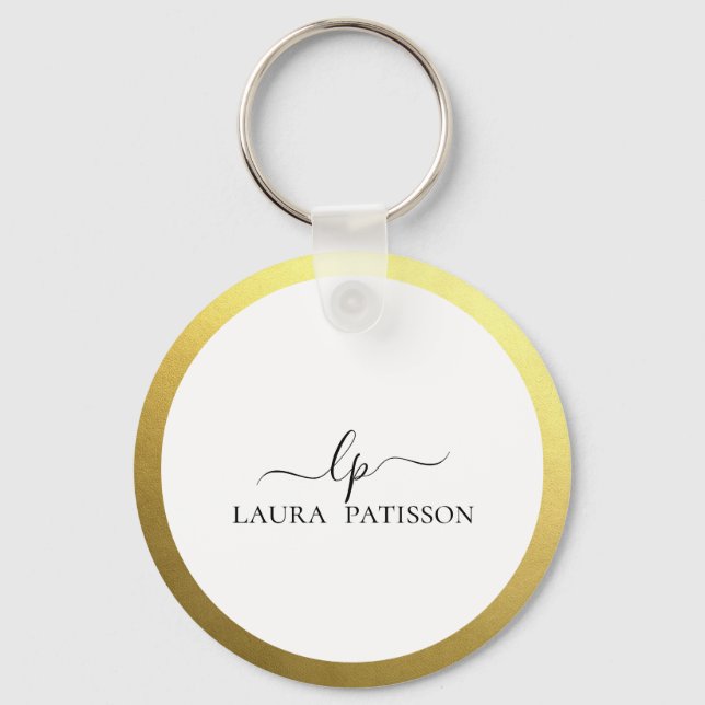 Gold elegant chic script with monogram keychain (Front)