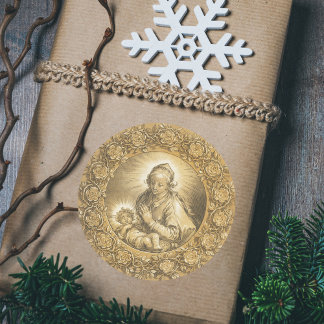Gold Elegant Christian Christmas Nativity Scene Classic Round Sticker