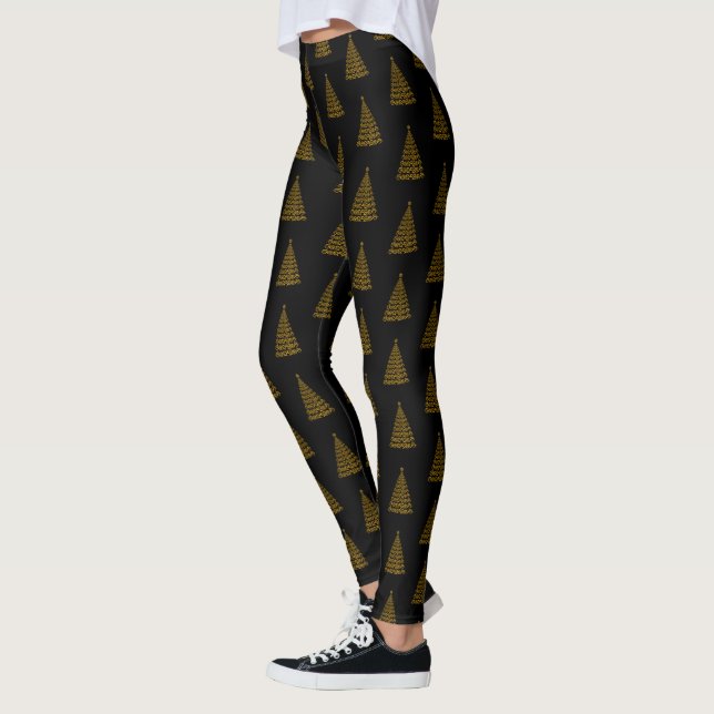 Gold Elegant Christmas Tree Leggings (Left)