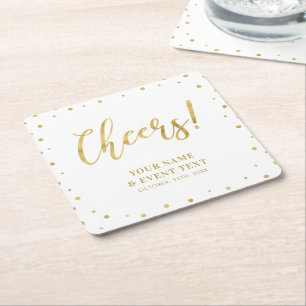 Gold Elegant Classic Adult Birthday Party Square Paper Coaster