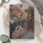 Gold elegant classic calligraphy photo wedding invitation<br><div class="desc">Modern classic "the wedding of" calligraphy design in color editable gold color,  with couple photo,  simple and elegant. great wedding invitations for classic vintage wedding,  and formal wedding
See all the matching pieces in collection.</div>