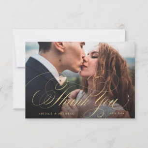 Gold elegant classic calligraphy photo wedding thank you card
