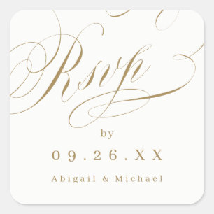 Gold elegant classic calligraphy vintage rsvp square sticker