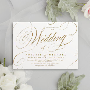 Gold elegant classic calligraphy vintage wedding invitation