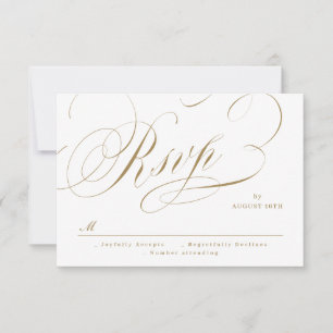 Gold elegant classic calligraphy vintage wedding RSVP card