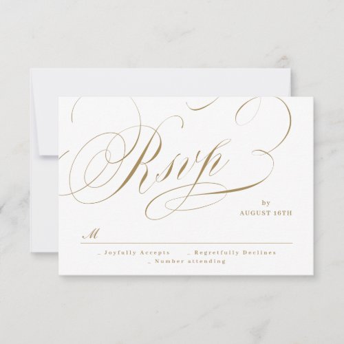 Gold elegant classic calligraphy vintage wedding RSVP card
