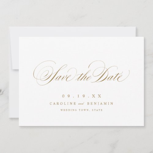 Gold elegant classic calligraphy vintage wedding save the date