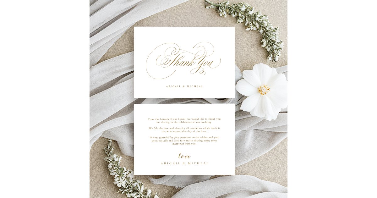 Gold elegant classic calligraphy vintage wedding thank you card | Zazzle