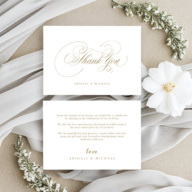 Gold elegant classic calligraphy vintage wedding thank you card (Gold elegant classic calligraphy vintage wedding thank you card)