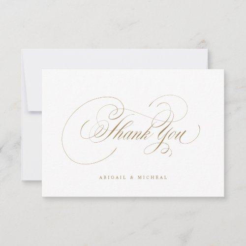Gold elegant classic calligraphy vintage wedding thank you card