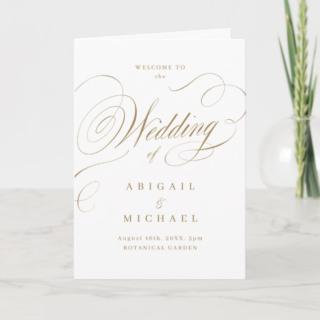 Gold Elegant classic calligraphy wedding program (Front)