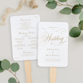 Gold Elegant Classic Calligraphy Wedding Programs Hand Fan by AvaPaperie at Zazzle