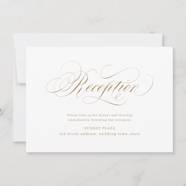 Gold elegant classic calligraphy wedding reception invitation (Front)