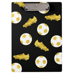 Gold Elegant Classic Soccer Cleats Ball Black Clipboard
