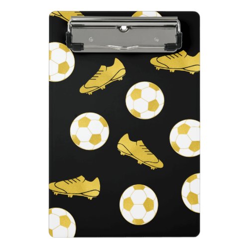 Gold Elegant Classic Soccer Cleats Ball Black  Mini Clipboard