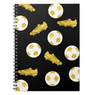 Gold Elegant Classic Soccer Cleats Ball Black Notebook