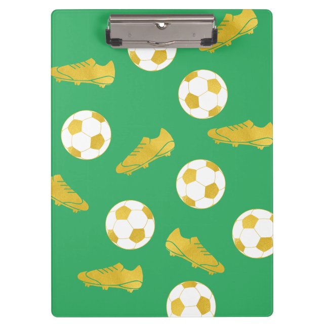 Gold Elegant Classic Soccer Cleats Ball Green  Clipboard (Front)