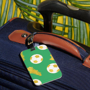 Gold Elegant Classic Soccer Cleats Ball Green Luggage Tag