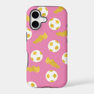 Gold Elegant Classic Soccer Cleats Ball Pink Girl iPhone 17 Case