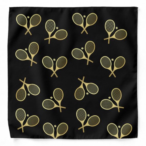 Gold Elegant Classic Tennis Racquets Ball Black Bandana