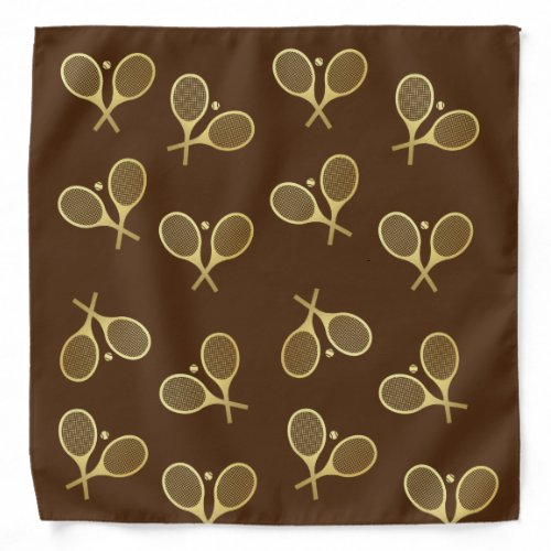 Gold Elegant Classic Tennis Racquets Ball Brown Bandana