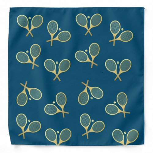 Gold Elegant Classic Tennis Racquets Ball Navy  Bandana