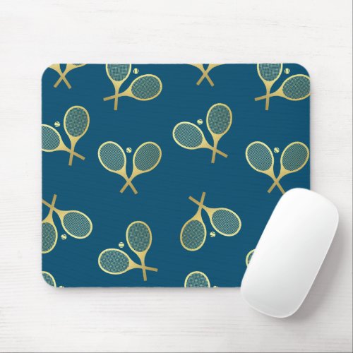 Gold Elegant Classic Tennis Racquets Ball Navy Mouse Pad